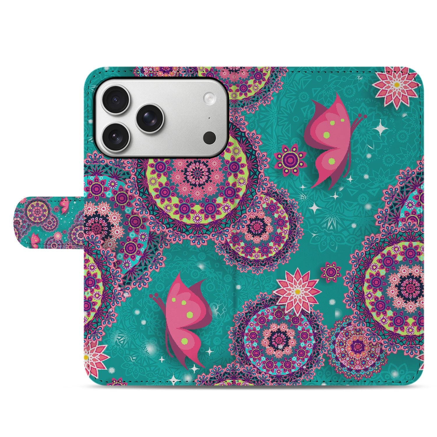 Apple iPhone 17 Pro Bookstyle Hoesje Met Pasjes Cirkels en Vlinders