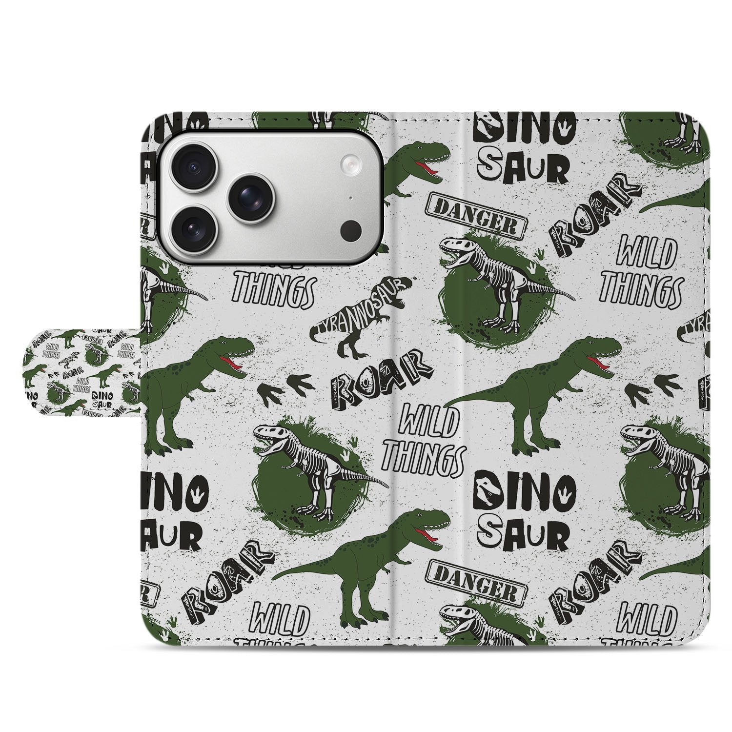 Apple iPhone 17 Pro Portemonnee Hoesje Met Pasjes Dino Print PU Leer