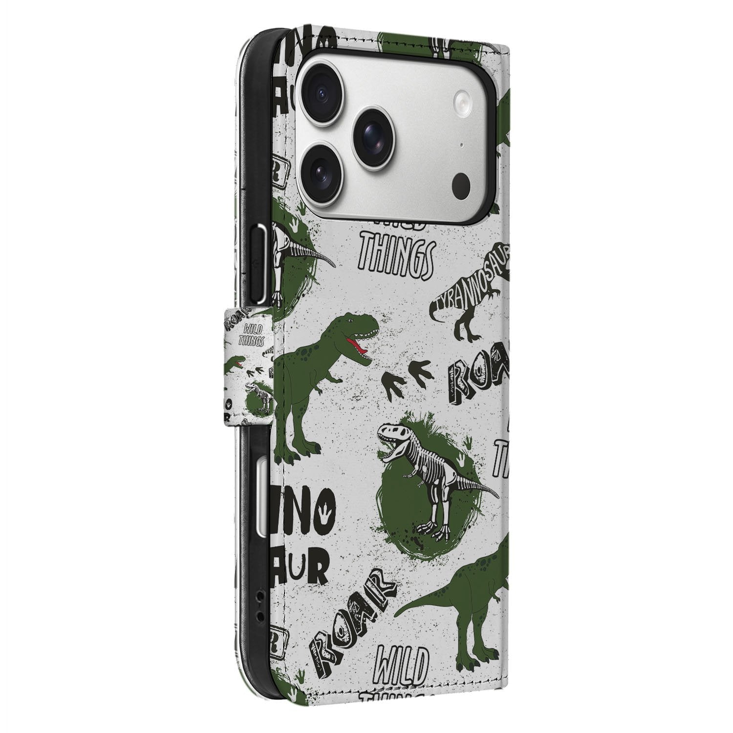 Apple iPhone 17 Pro Portemonnee Hoesje Met Pasjes Dino Print PU Leer