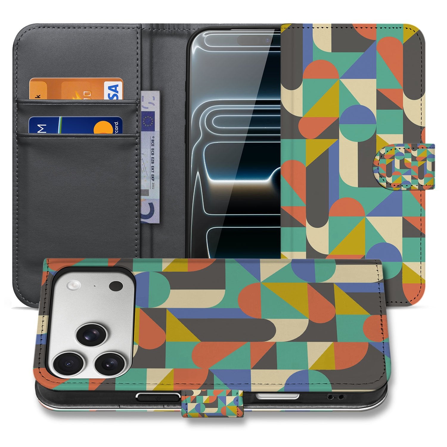 Apple iPhone 17 Pro Bookcase Hoesje Funky Retro Pasjes Kunstleer