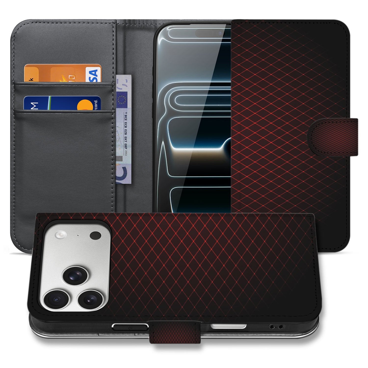 Geruit Patroon Ontwerp Met Drie Pasjes Opbergsysteem Hoesje Apple iPhone 17 Pro | Book Case