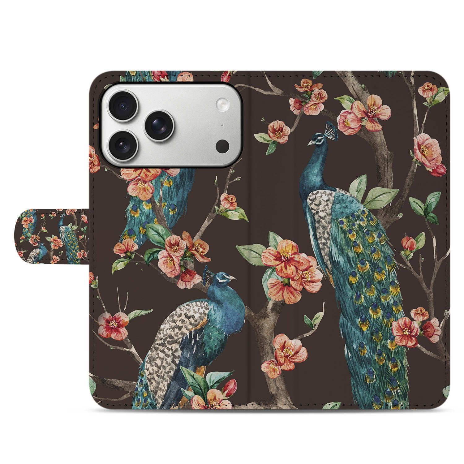 Apple iPhone 17 Pro Bookcase Hoesje Met Pasjes Pauw Bloemen Print
