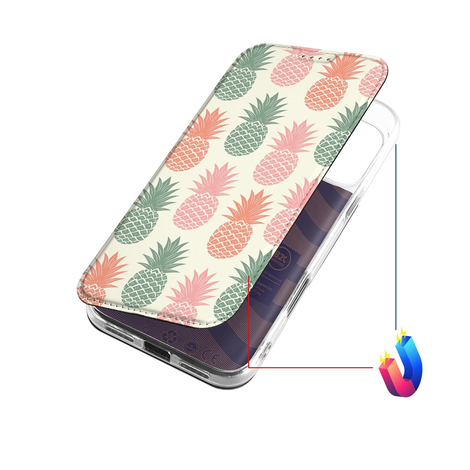 Apple iPhone 17 Pro Bookcase Ananas hoesje ananas patroon bovenaanzicht