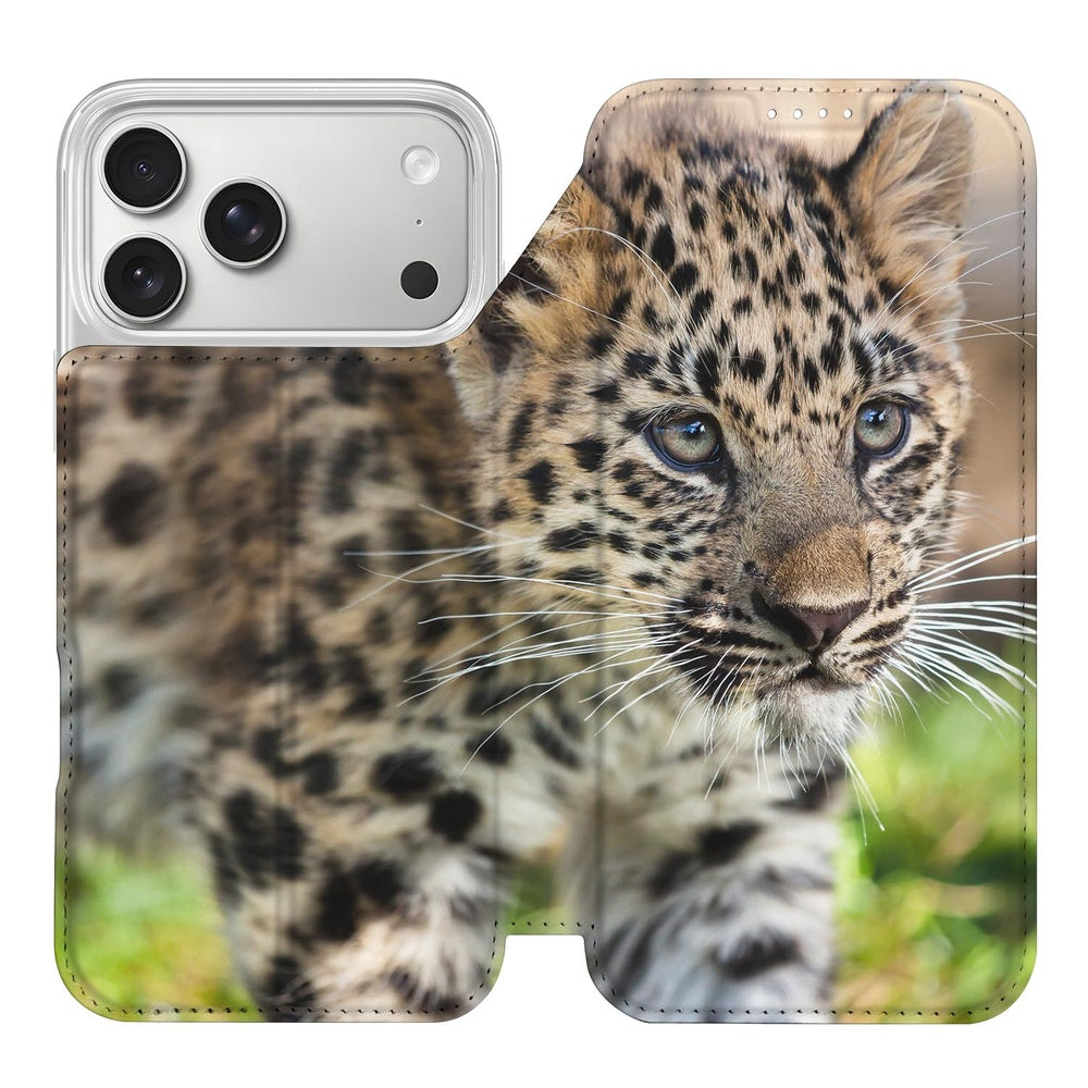 Apple iPhone 17 Pro Smart Cover Hoesje Baby Luipaard design baby luipaard aanzicht
