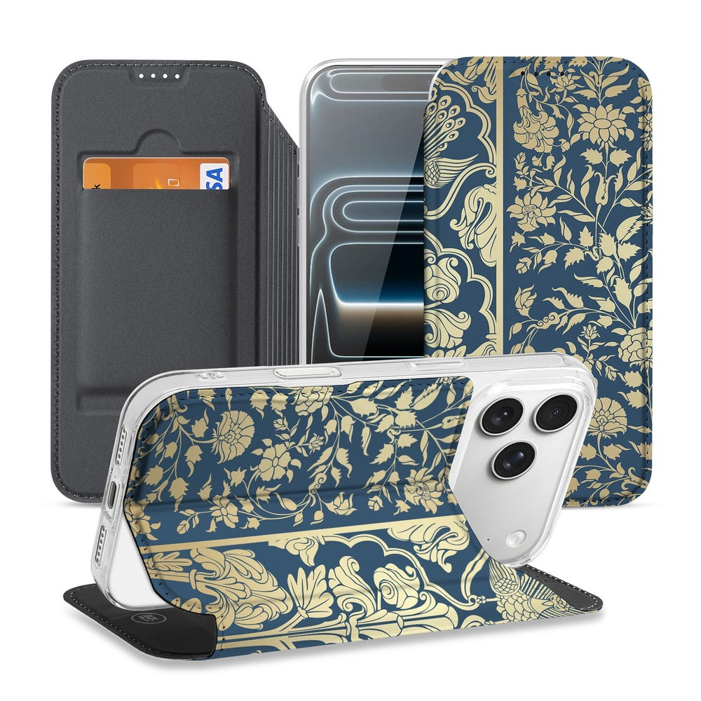 iPhone 17 Pro Book Case Beige Flowers book case design beige flowers aanzicht