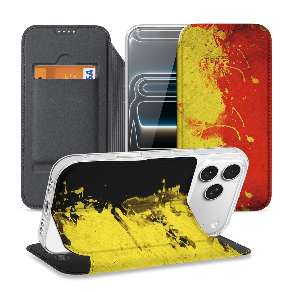 Apple iPhone 17 Pro Book Case Belgie boek hoes flaggen kunst ontwerp voorzijde