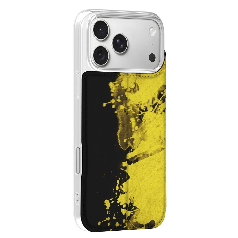 Apple iPhone 17 Pro Book Case Belgie zwart geel abstract design zijaanzicht