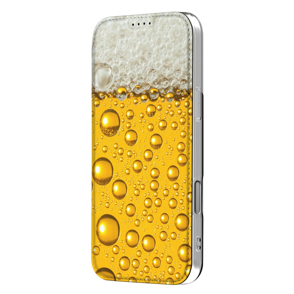 Apple iPhone 17 Pro Book Cover Bier bier print gouden kleur detail met bubbels