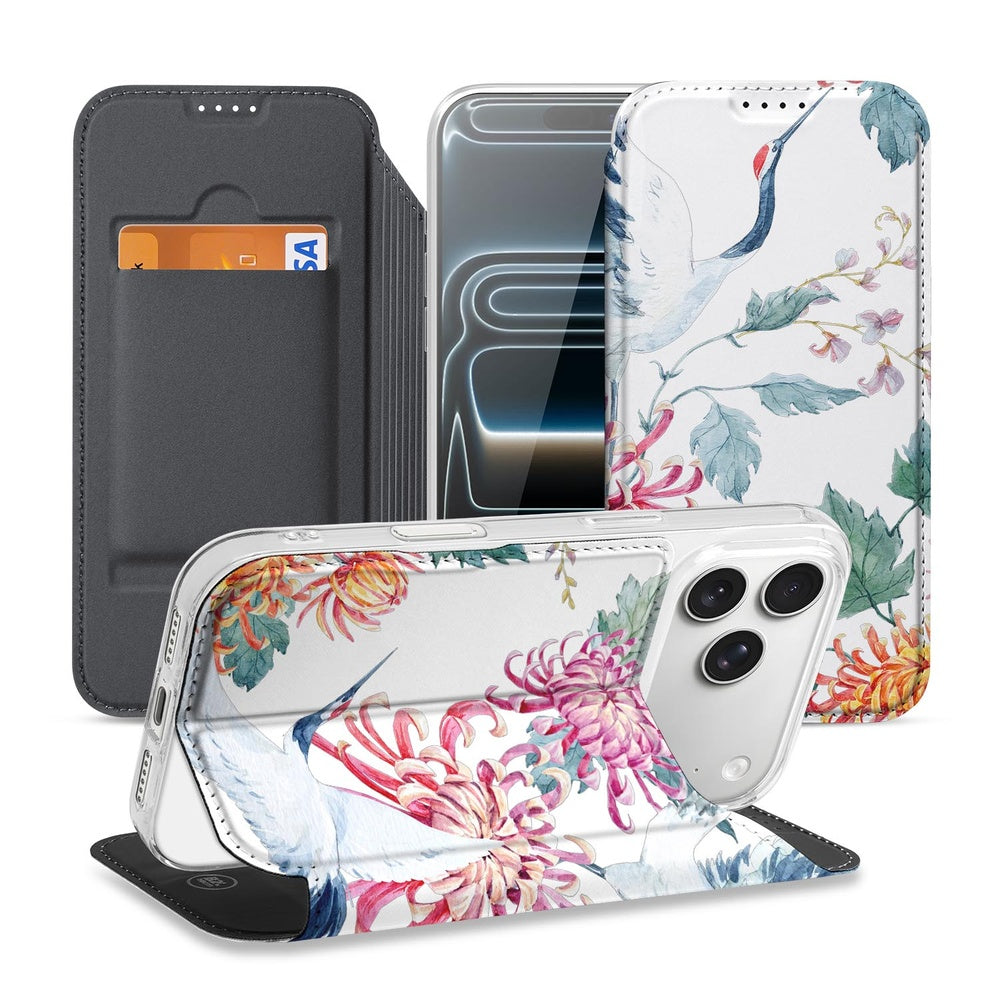 Apple iPhone 17 Pro Bookcase Bird Flowers boekcase design vogels bloemen aanzicht