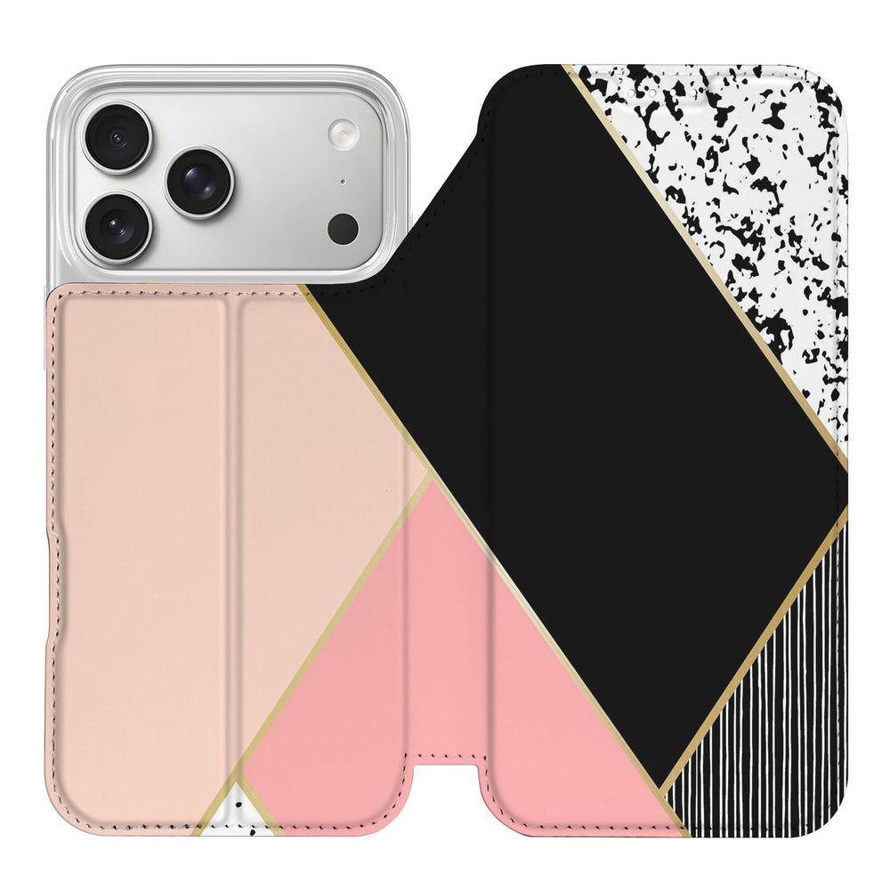 iPhone 17 Pro Telefoonhoesje Black Pink Shapes höesje design zwart roze geometrisch