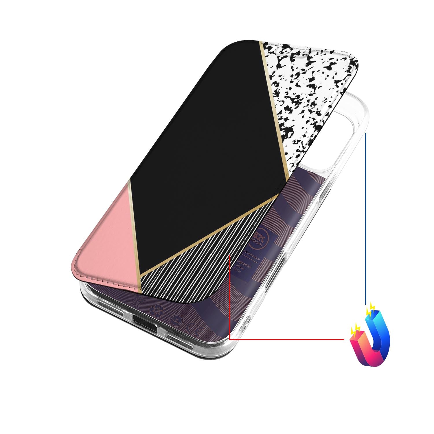 iPhone 17 Pro Telefoonhoesje Black Pink Shapes hoesje bovenaanzicht zwart roze vormen