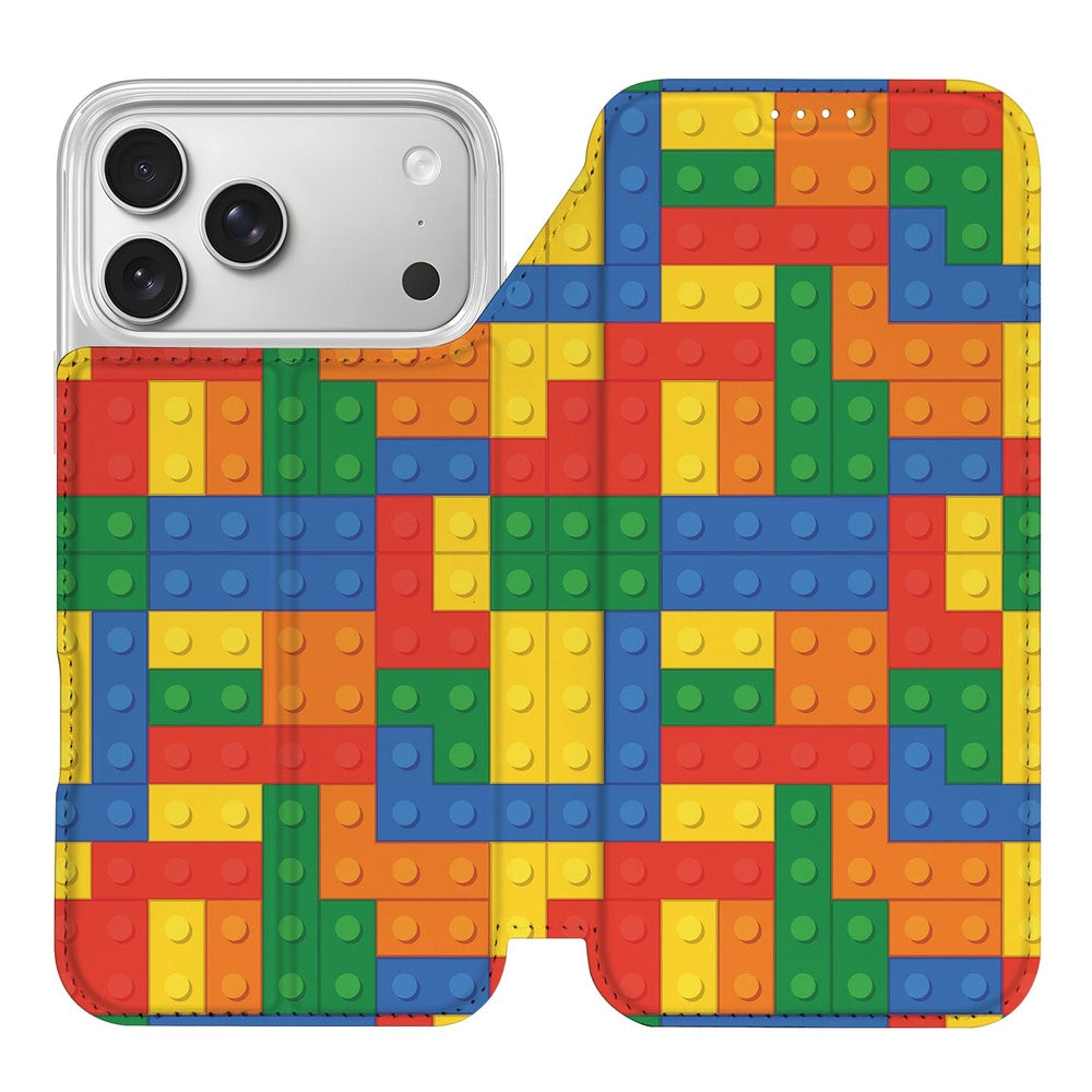 Apple iPhone 17 Pro Flip Style Cover Blokken kleurrijk blokkenpatroon aanzicht