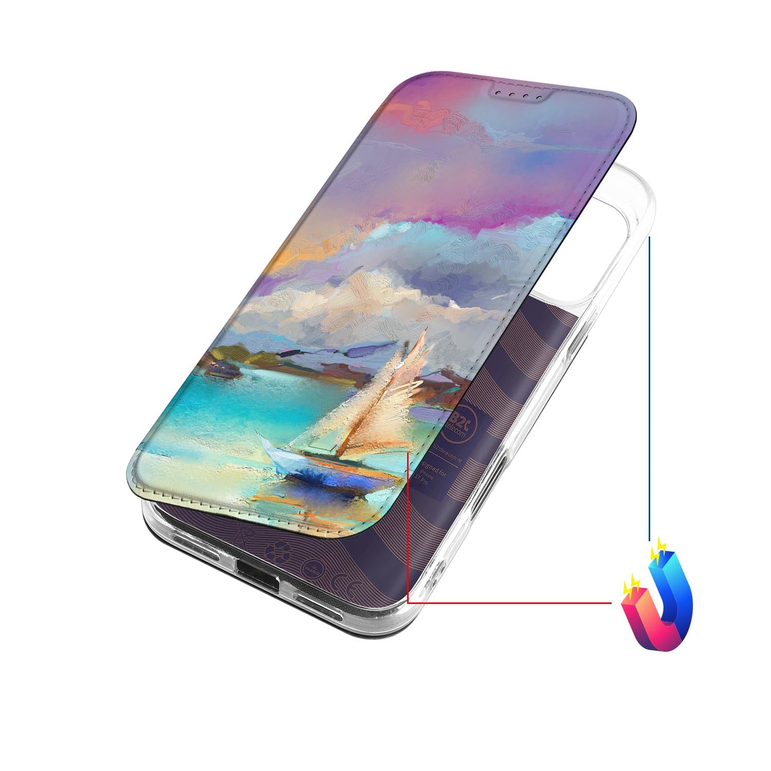 Apple iPhone 17 Pro Standcase Hoesje Boat maritiem ontwerp oceaanblauw zonsondergangroze