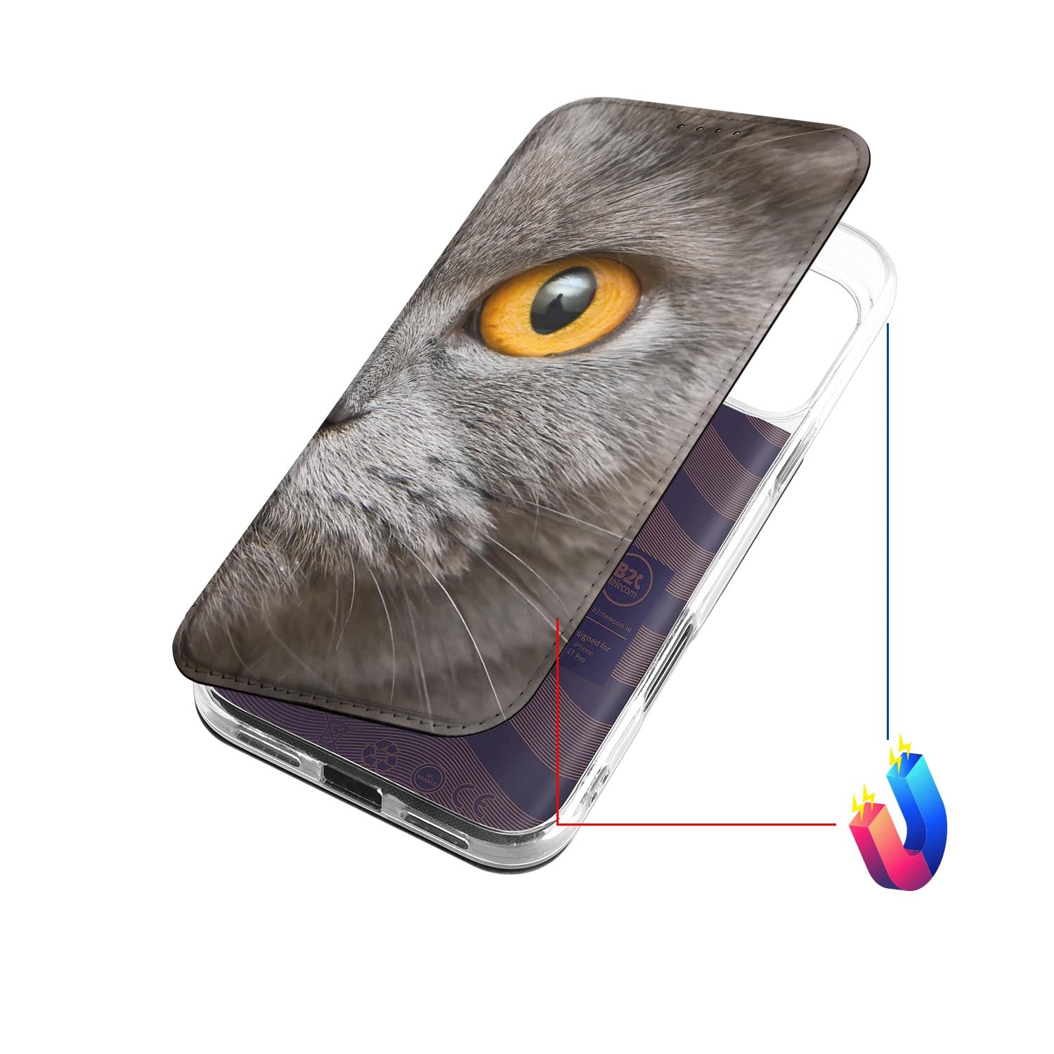 Apple iPhone 17 Pro Book Case Britse Korthaar hoesje katten detail bovenaanzicht