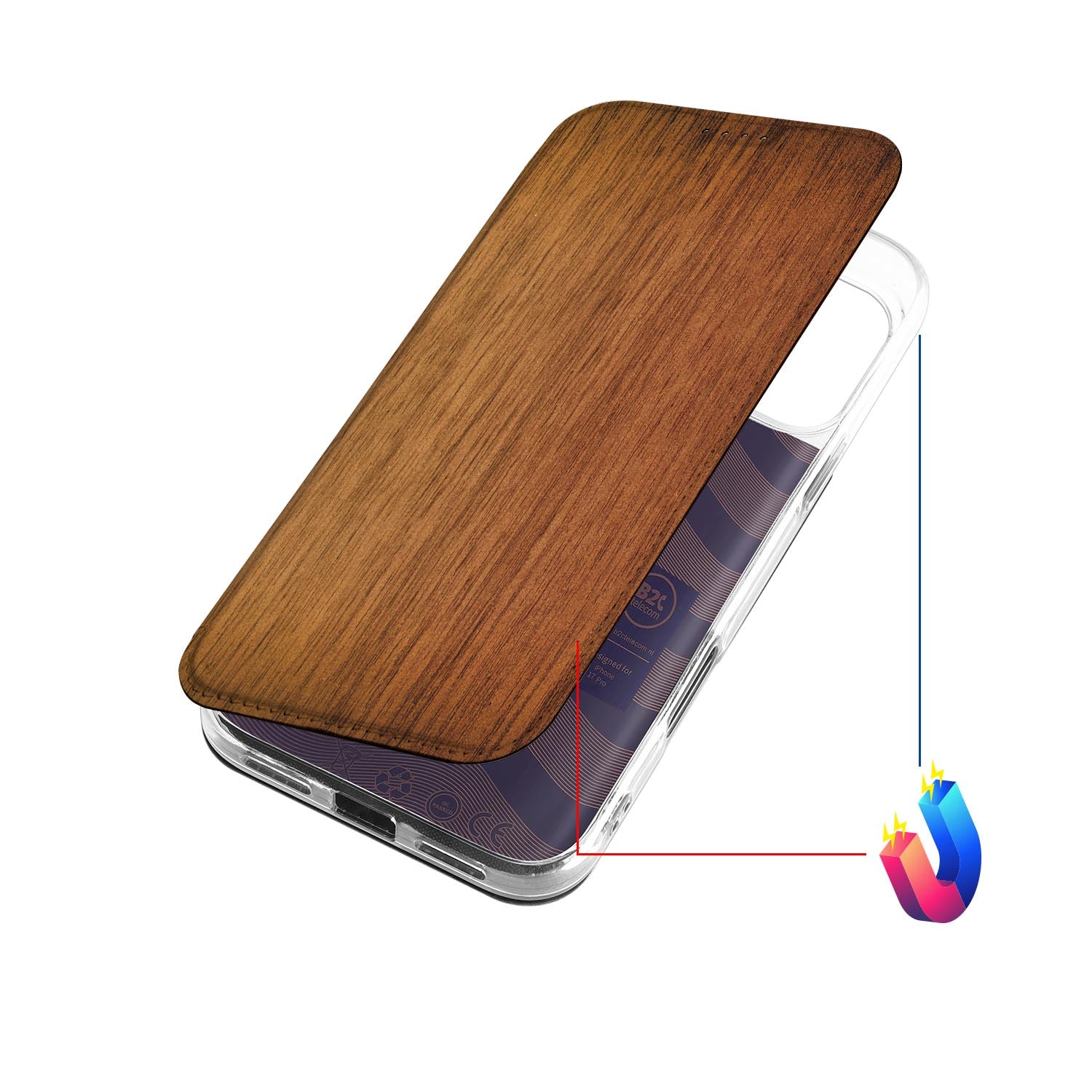 Apple iPhone 17 Pro Book Wallet Case Donker Hout achterkant bruin hout design