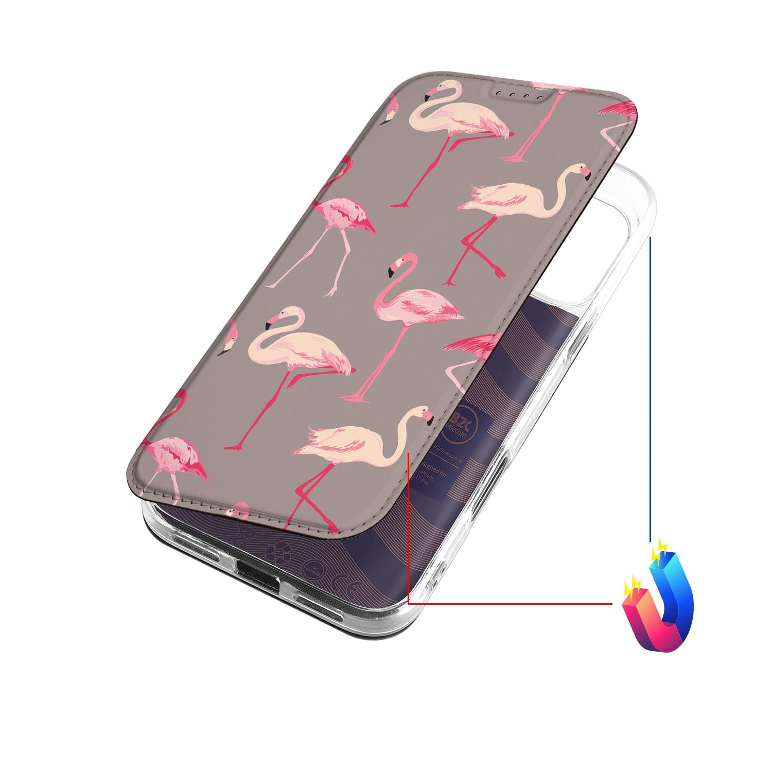 Apple iPhone 17 Pro Flip Style Cover Flamingo hoesje flamingo design bovenaanzicht