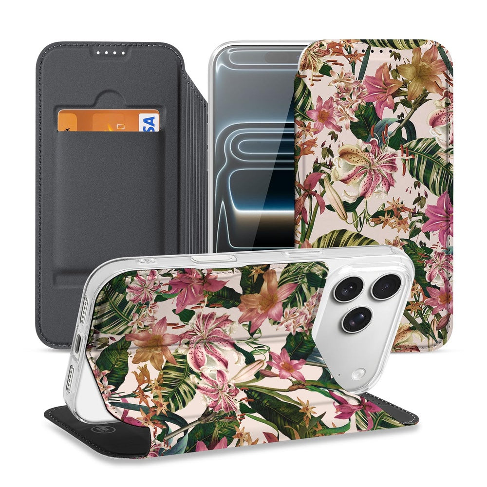 iPhone 17 Pro Standcase Hoesje Flowers bloemenpatroon standcase aanzicht