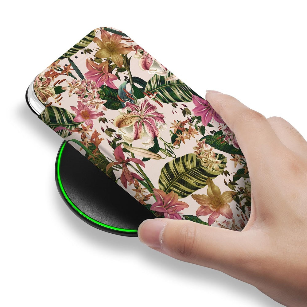 iPhone 17 Pro Standcase Hoesje Flowers bloemenpatroon hand opladen