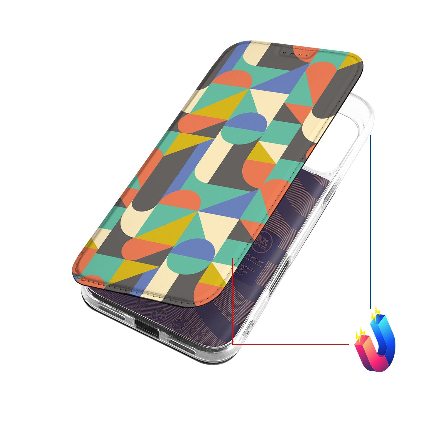 Apple iPhone 17 Pro Book Case Funky Retro design voorkant kleurige geometrische patronen