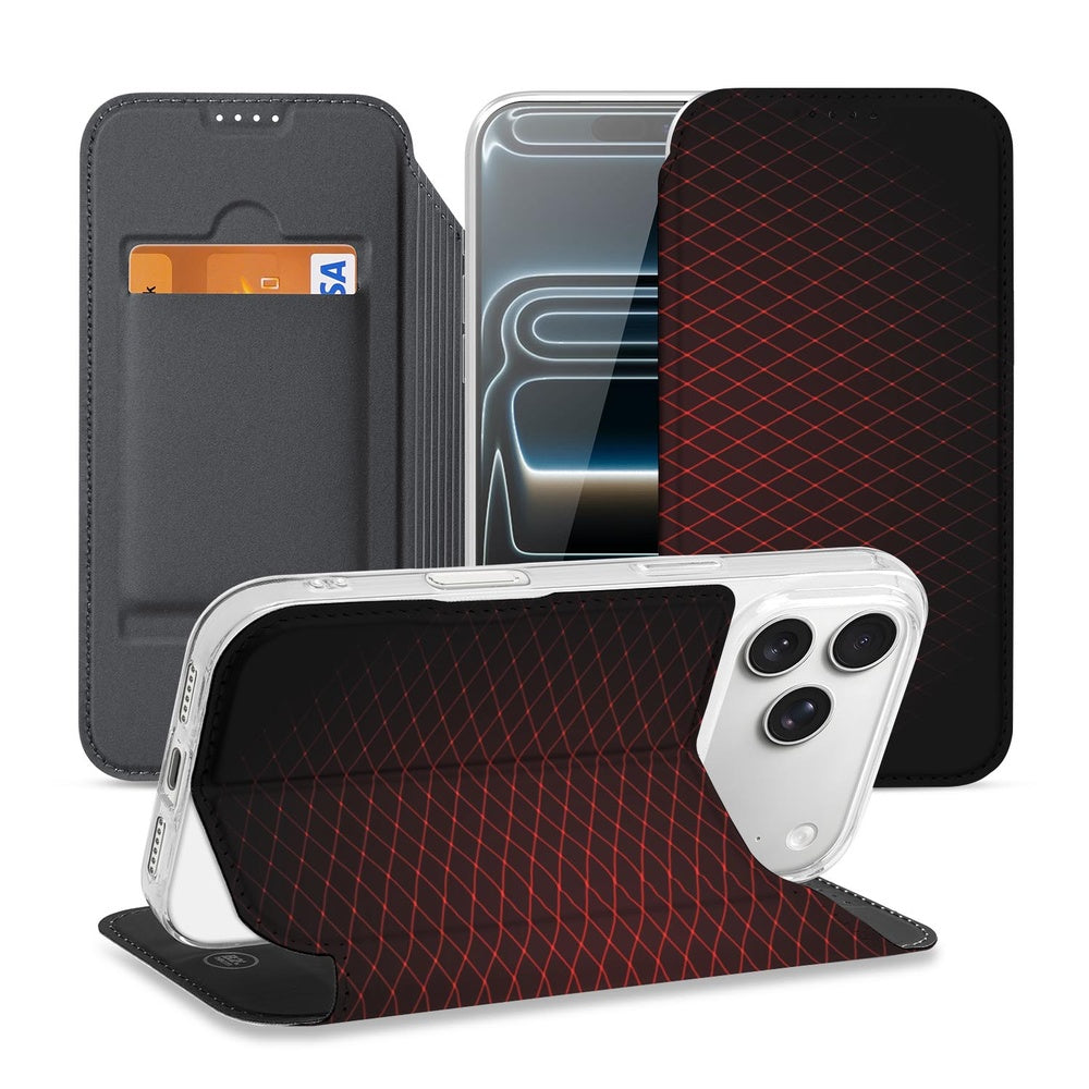 Book Wallet Case iPhone 17 Pro Geruit Rood ontwerp zwart rood design voorzijde