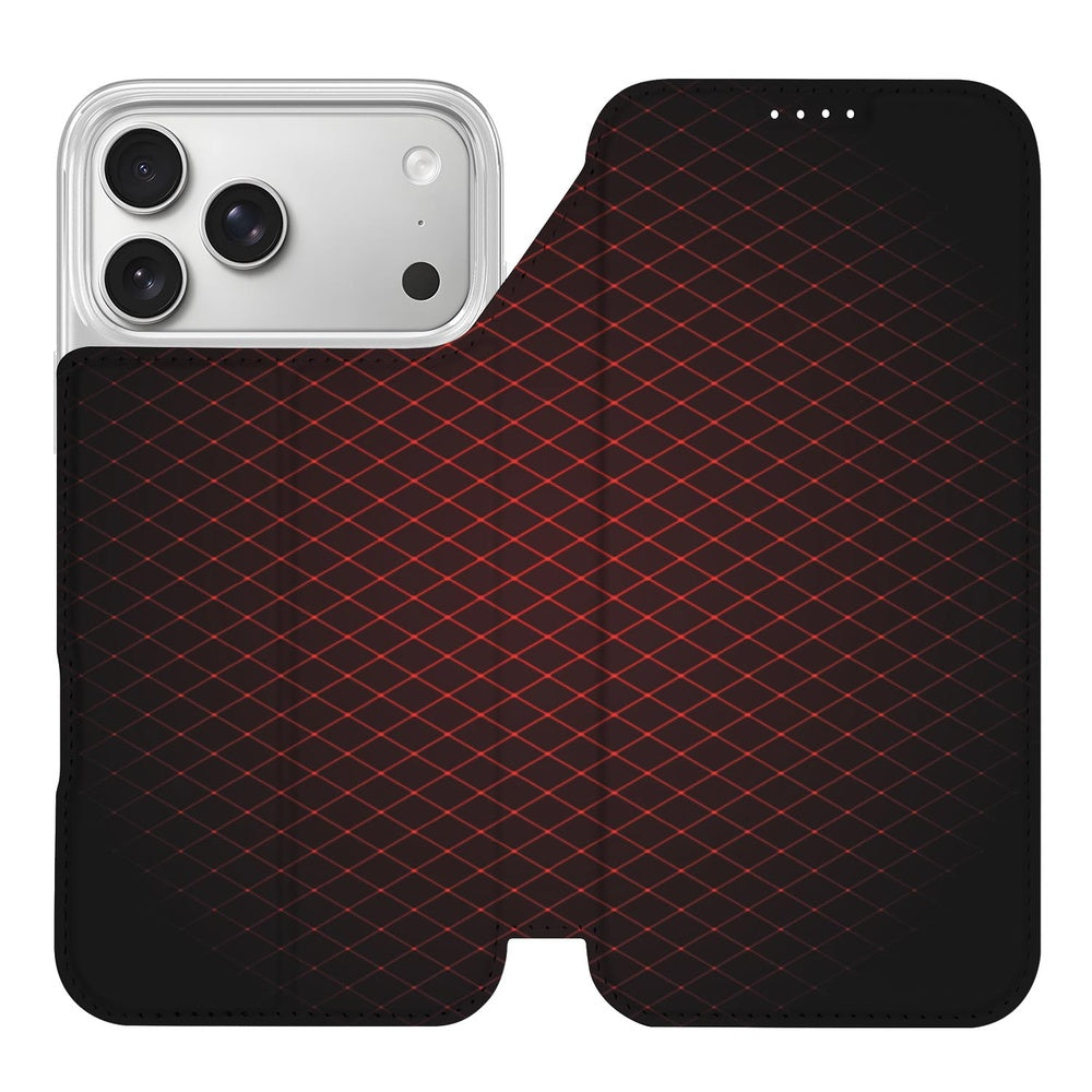 Book Wallet Case iPhone 17 Pro Geruit Rood geruit patroon zwart rood aanzicht