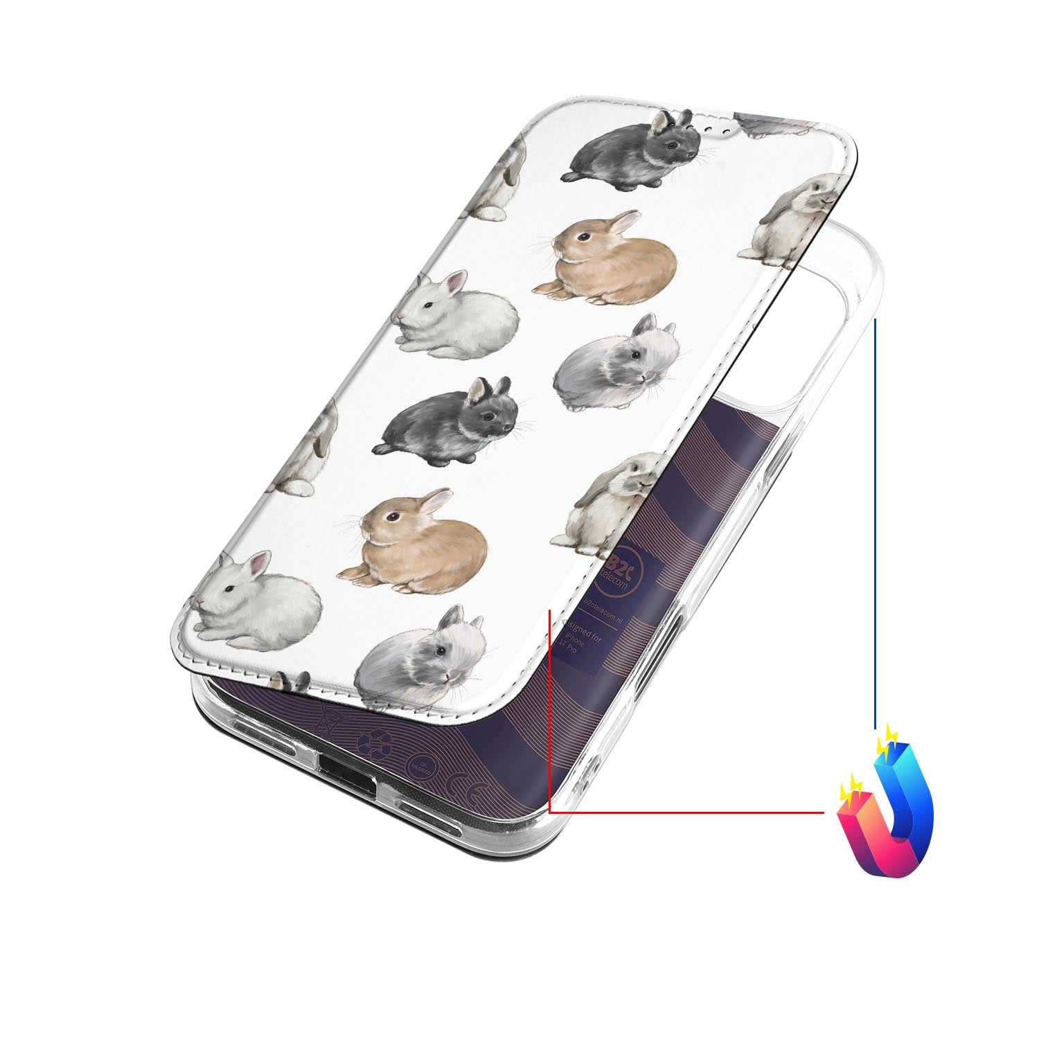 Book Case Apple iPhone 17 Pro Konijntjes konijntjes design bovenaanzicht