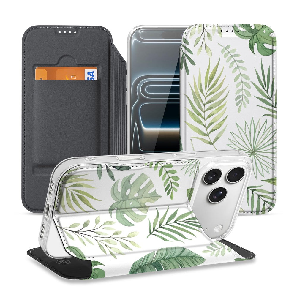 Book Cover iPhone 17 Pro Leaves smartphone case botanisch groen bladeren
