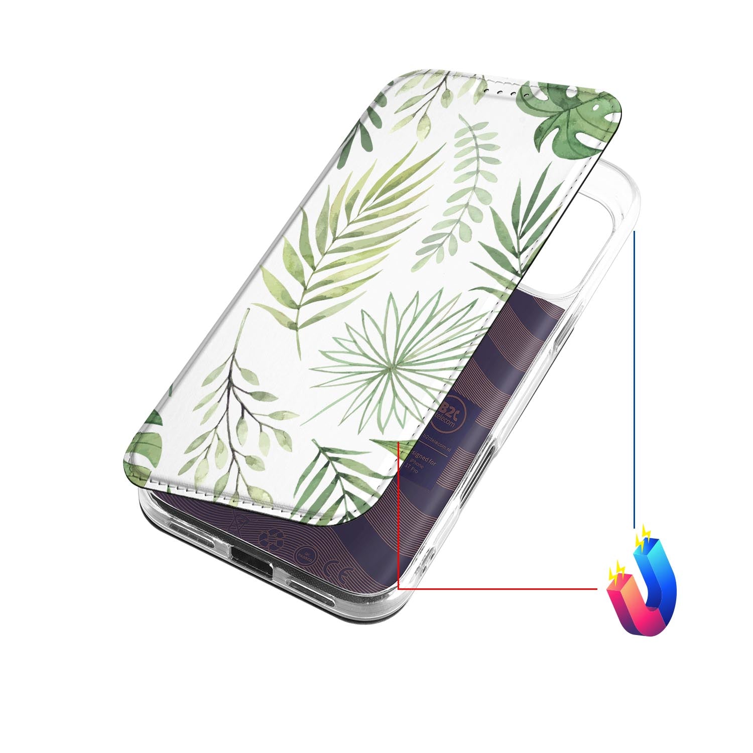 Book Cover iPhone 17 Pro Leaves ontwerp bladeren bovenaanzicht