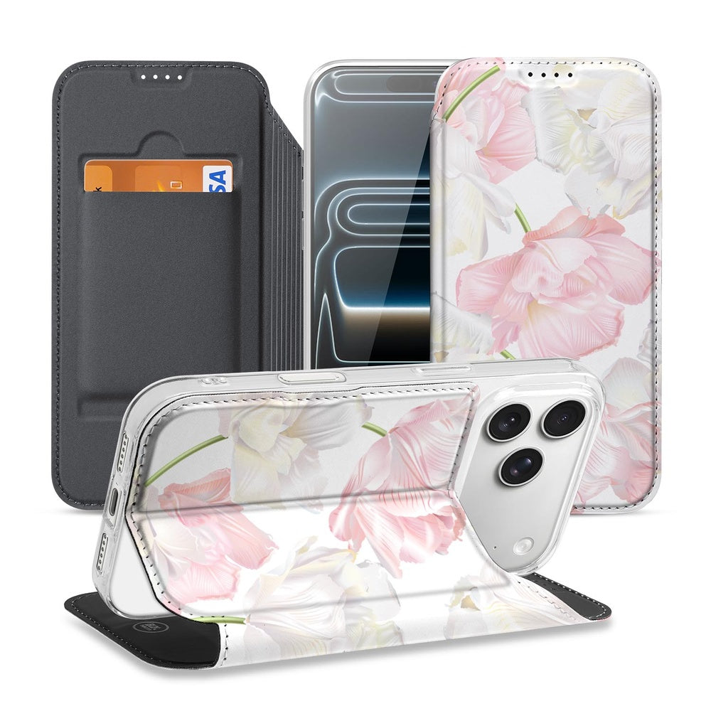 Book Wallet Case iPhone 17 Pro Lovely Flowers voorkant achterkant bloemen design