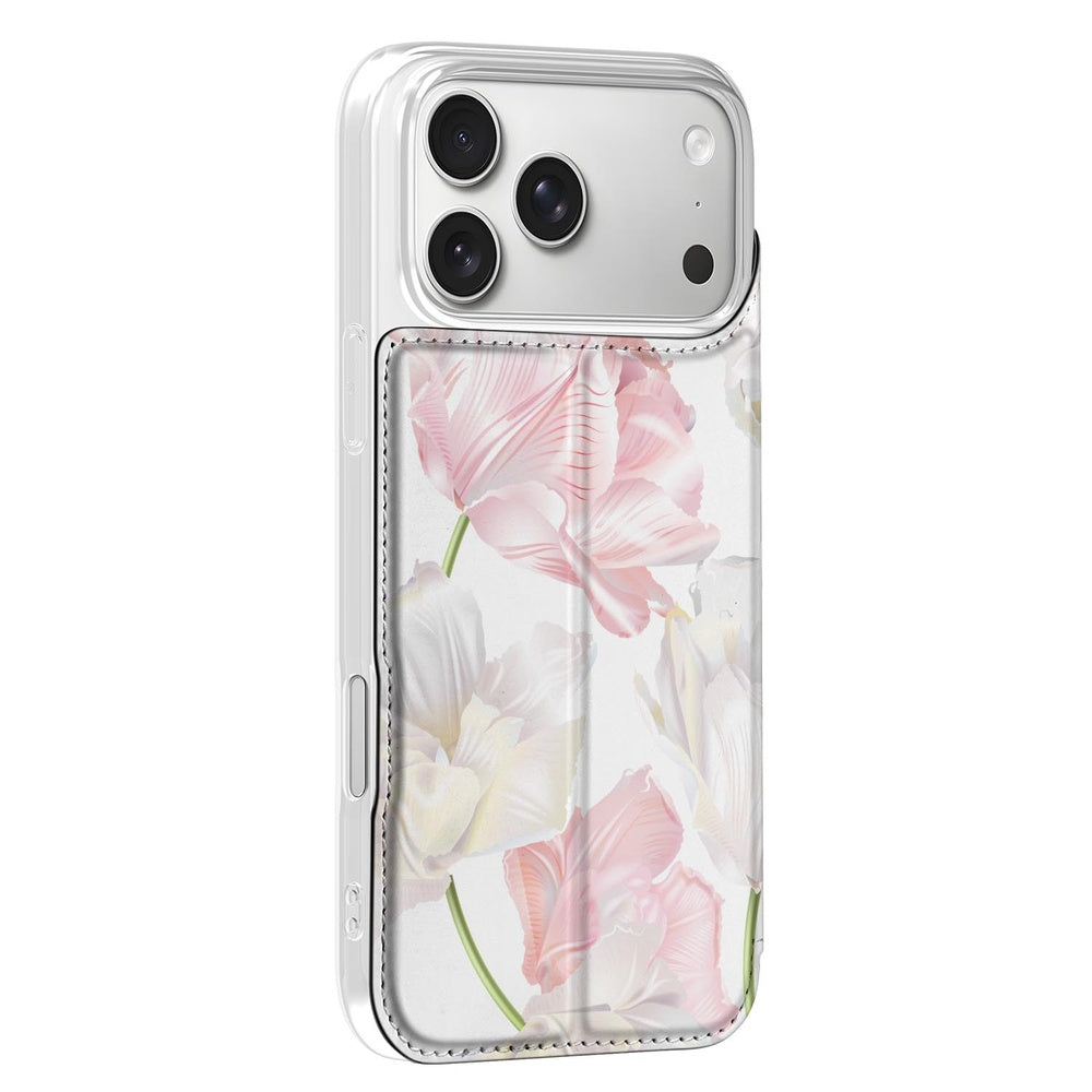 Book Wallet Case iPhone 17 Pro Lovely Flowers hoesje roze bloemen zijaanzicht