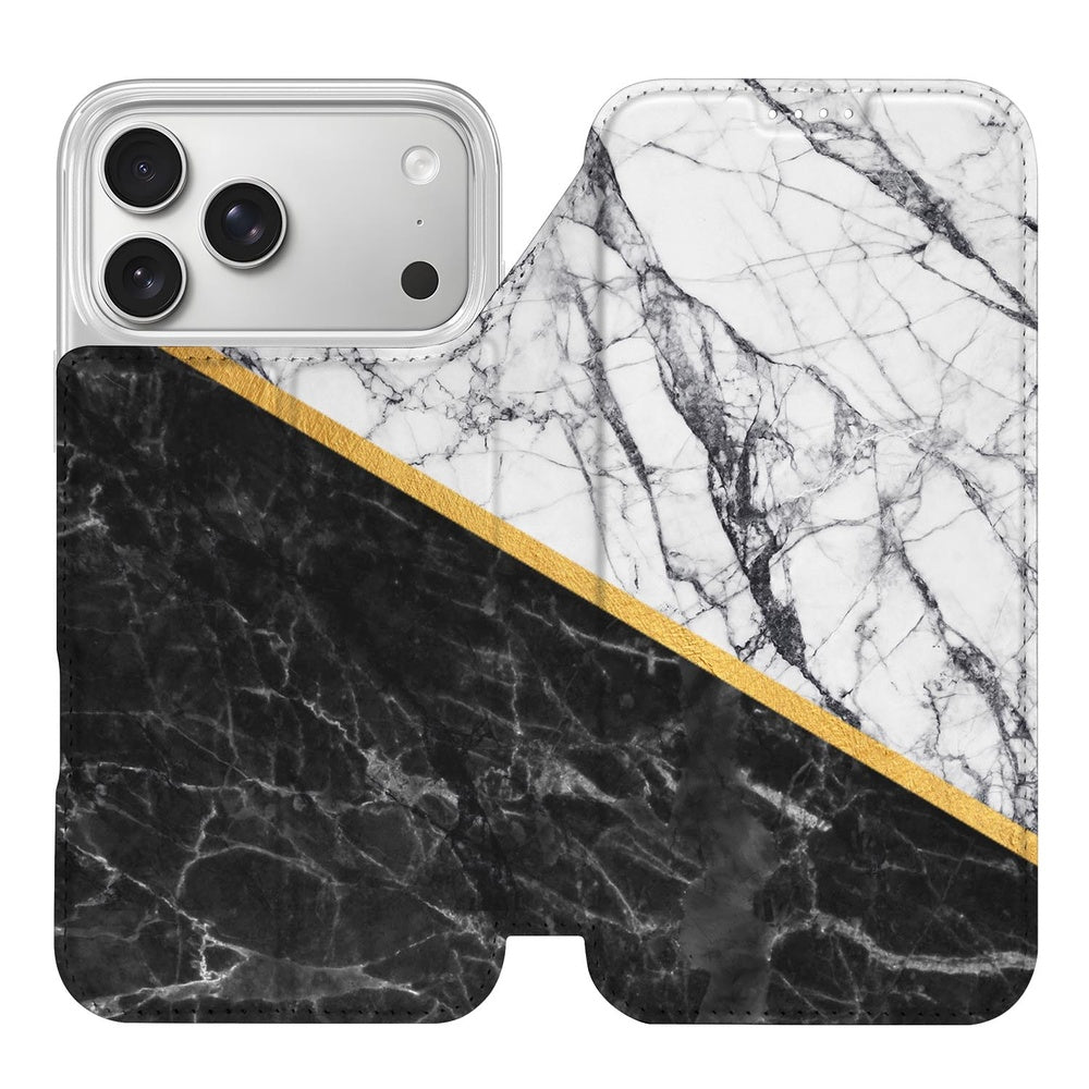 Apple iPhone 17 Pro Book Case Apple iPhone 17 Pro Marble White Black design marmer zwart wit aanzicht
