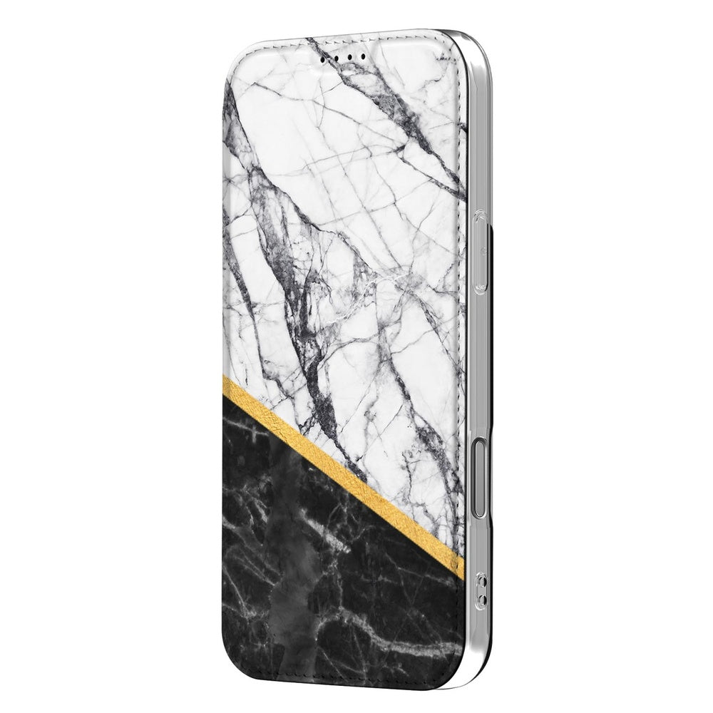 Book Case Apple iPhone 17 Pro Marble White Black design hoes aanzicht