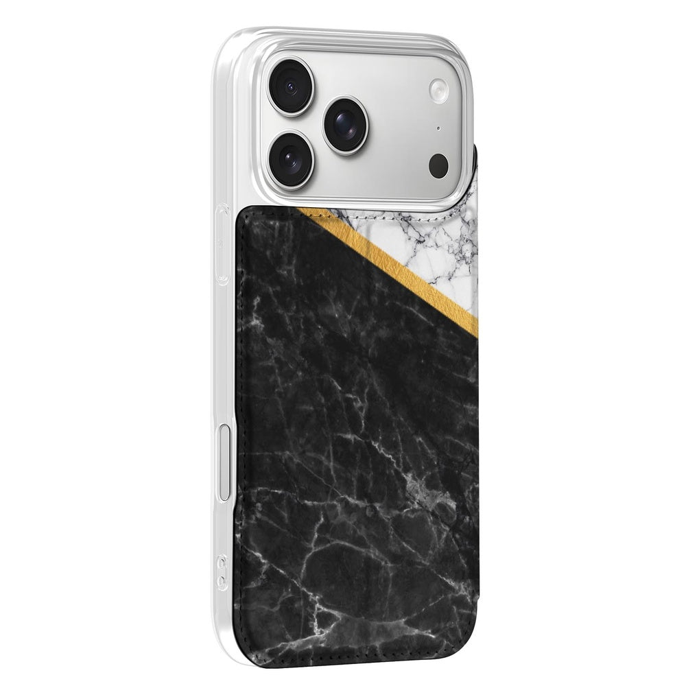 Book Case Apple iPhone 17 Pro Marble White Black design marble zwart wit aanzicht