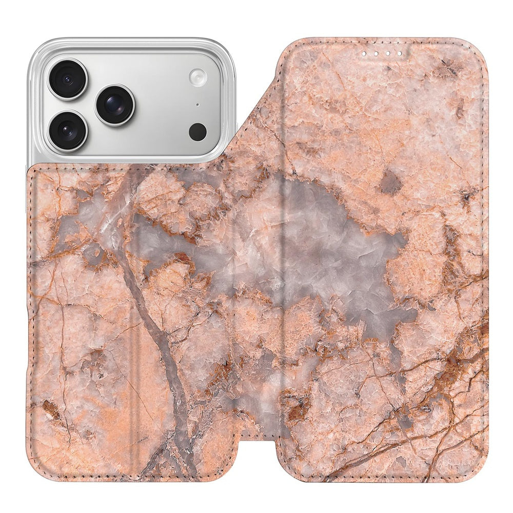 Apple iPhone 17 Pro Bookcase Apple iPhone 17 Pro Marmer Oranje designcase oranje marmerlook aanzicht