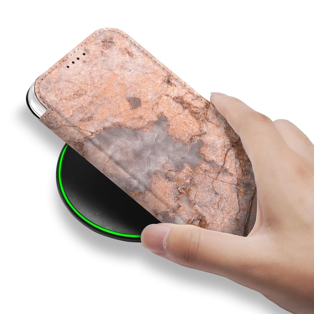 Bookcase Apple iPhone 17 Pro Marmer Oranje designcase marmer hand plaatsing