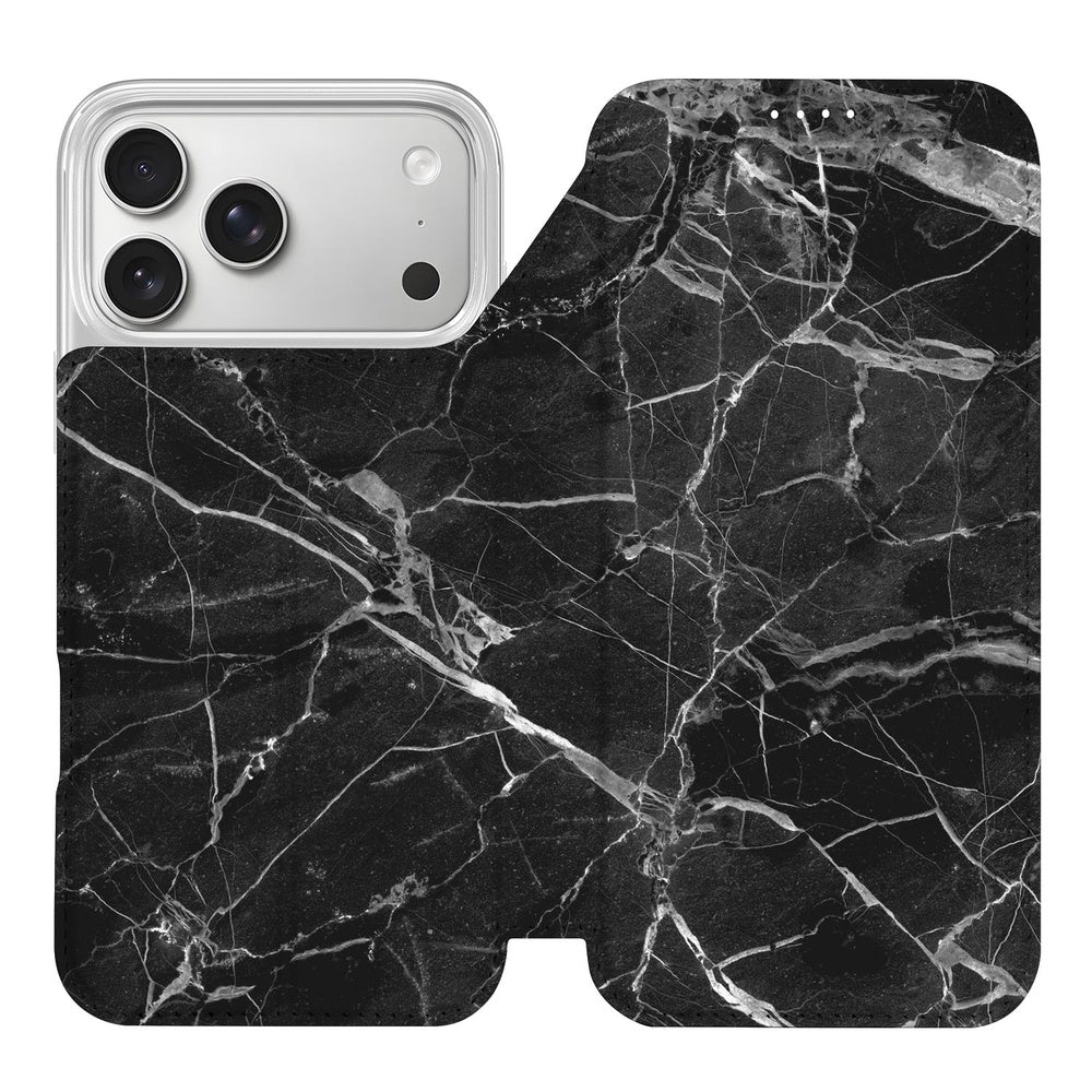 Apple Telefoonhoesje Wallet Case Marmer Zwart zwart-marmerprint voorkant