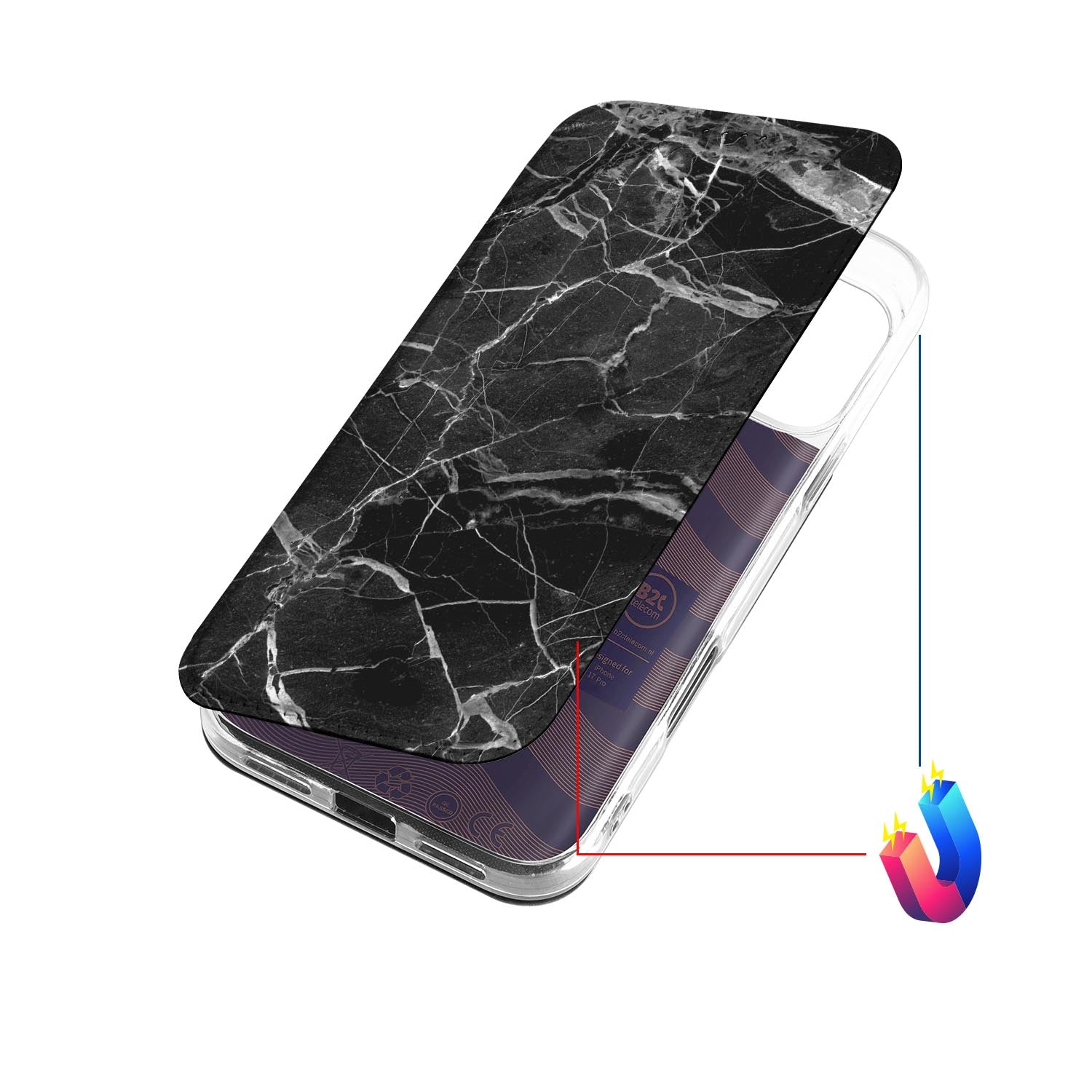 Apple Telefoonhoesje Wallet Case Marmer Zwart design marmer zwart aanzicht