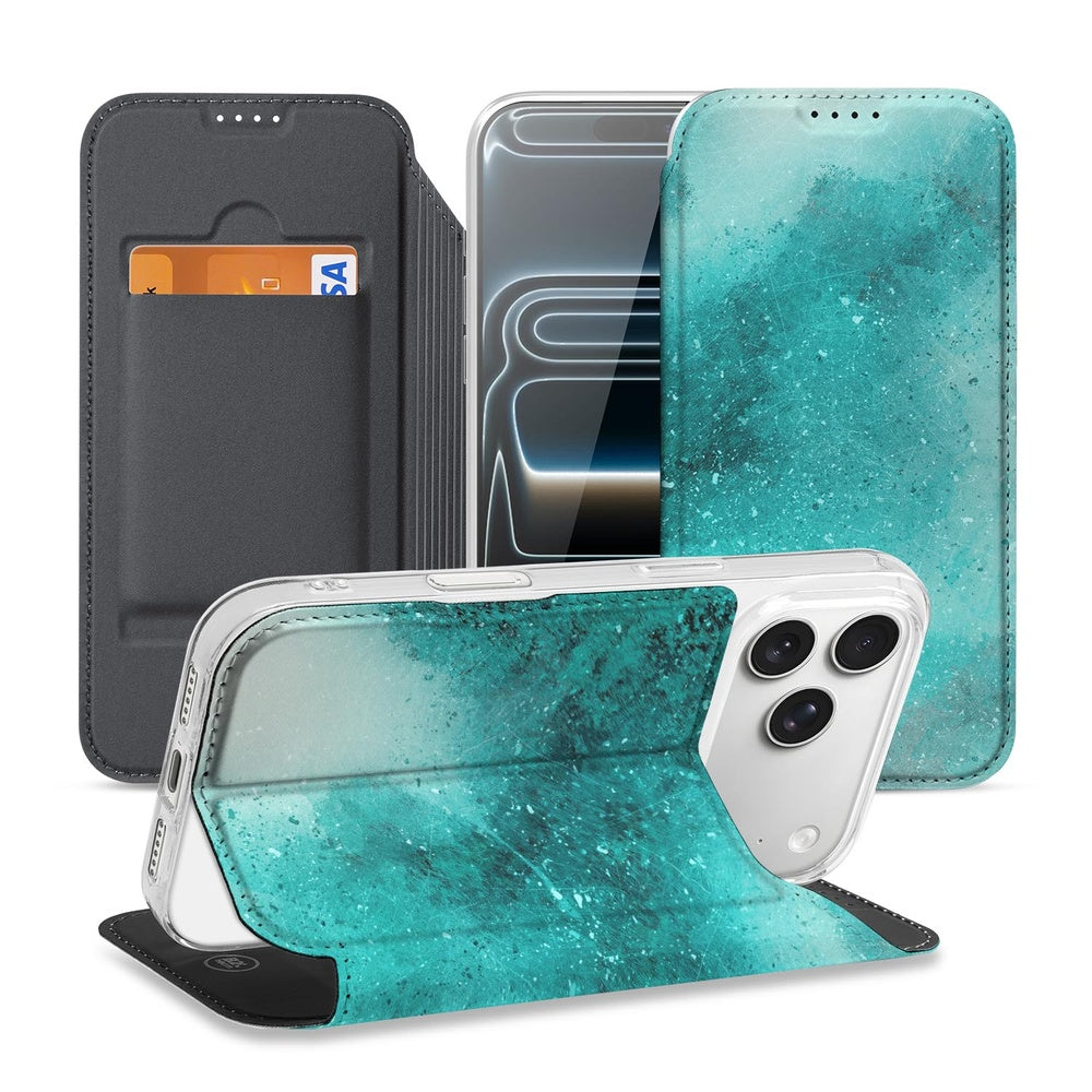 Book Wallet Case Apple iPhone 17 Pro Painting Blue voorkant achterkant binnenkant