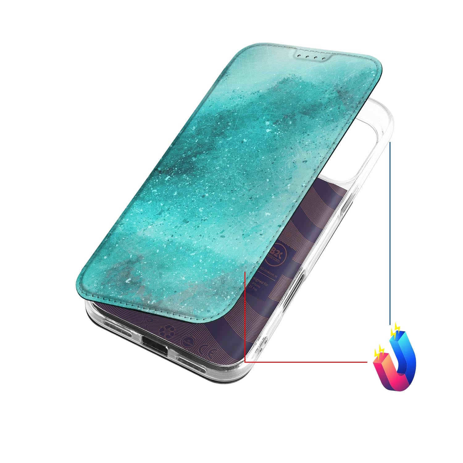Book Wallet Case Apple iPhone 17 Pro Painting Blue achteraanzicht turquoise design
