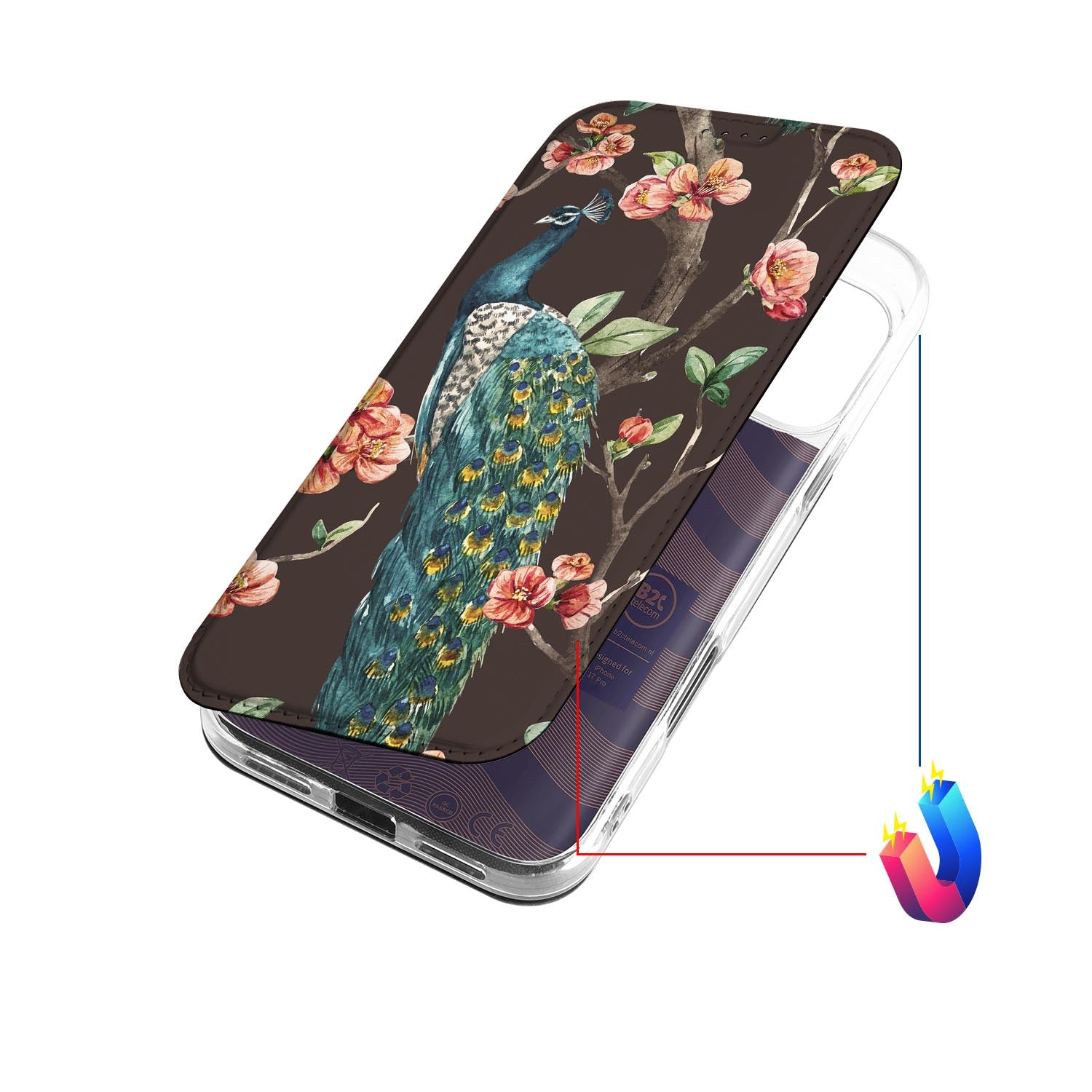 Apple iPhone 17 Pro Book Cover Pauw met Bloemen bovenaanzicht