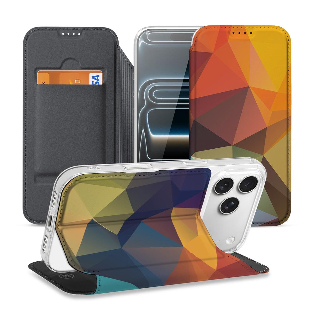 Book Wallet Case Apple iPhone 17 Pro Polygon Color geometrisch ontwerp diverse kleuren front en achterkant