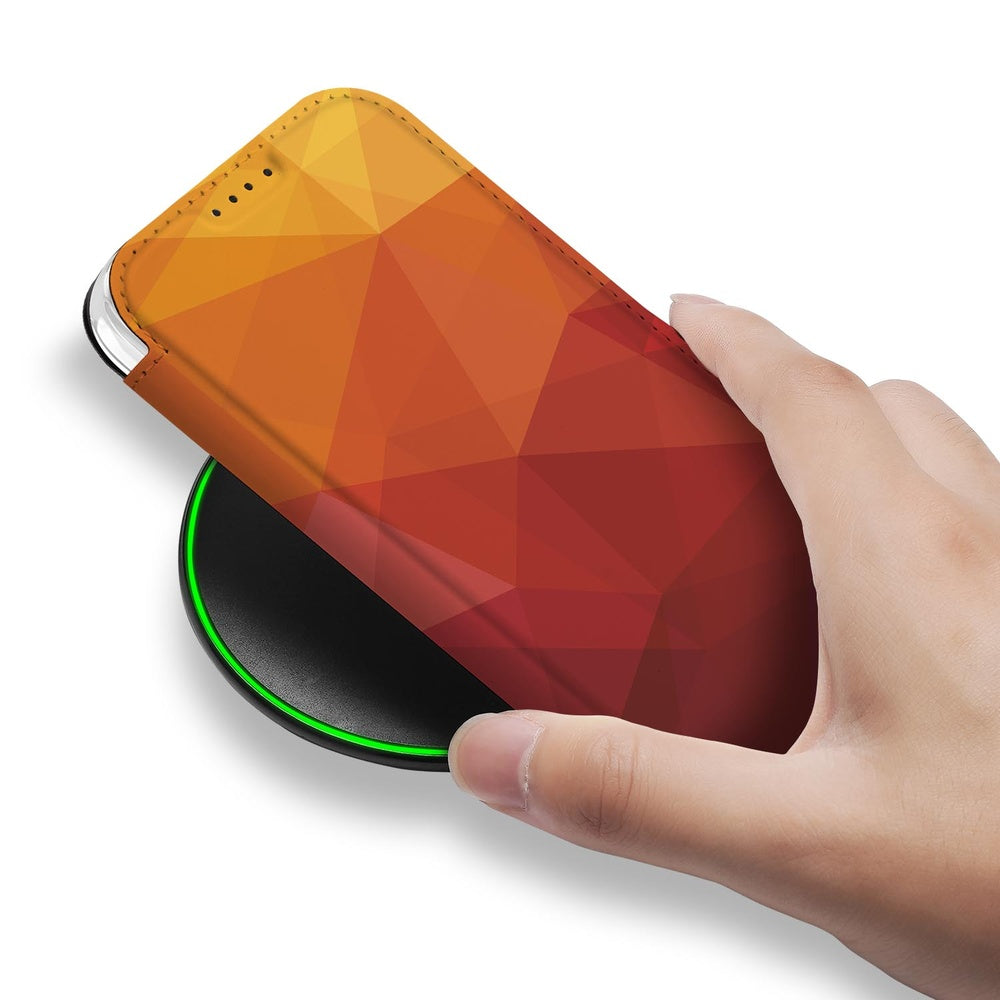 Book Wallet Case Apple iPhone 17 Pro Polygon Red abstract design hand wireless charger
