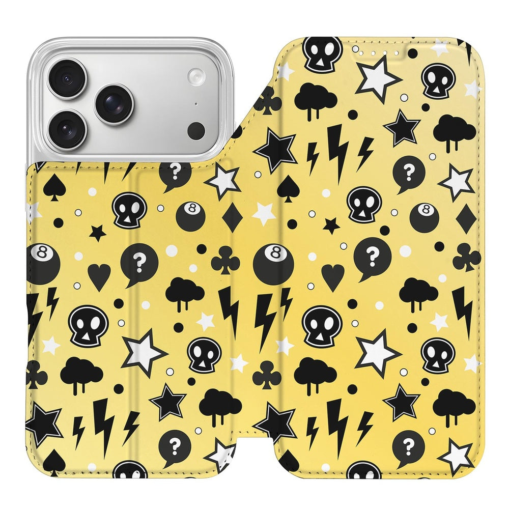 Book Case iPhone 17 Pro Punk Yellow ontwerp detail aanzicht