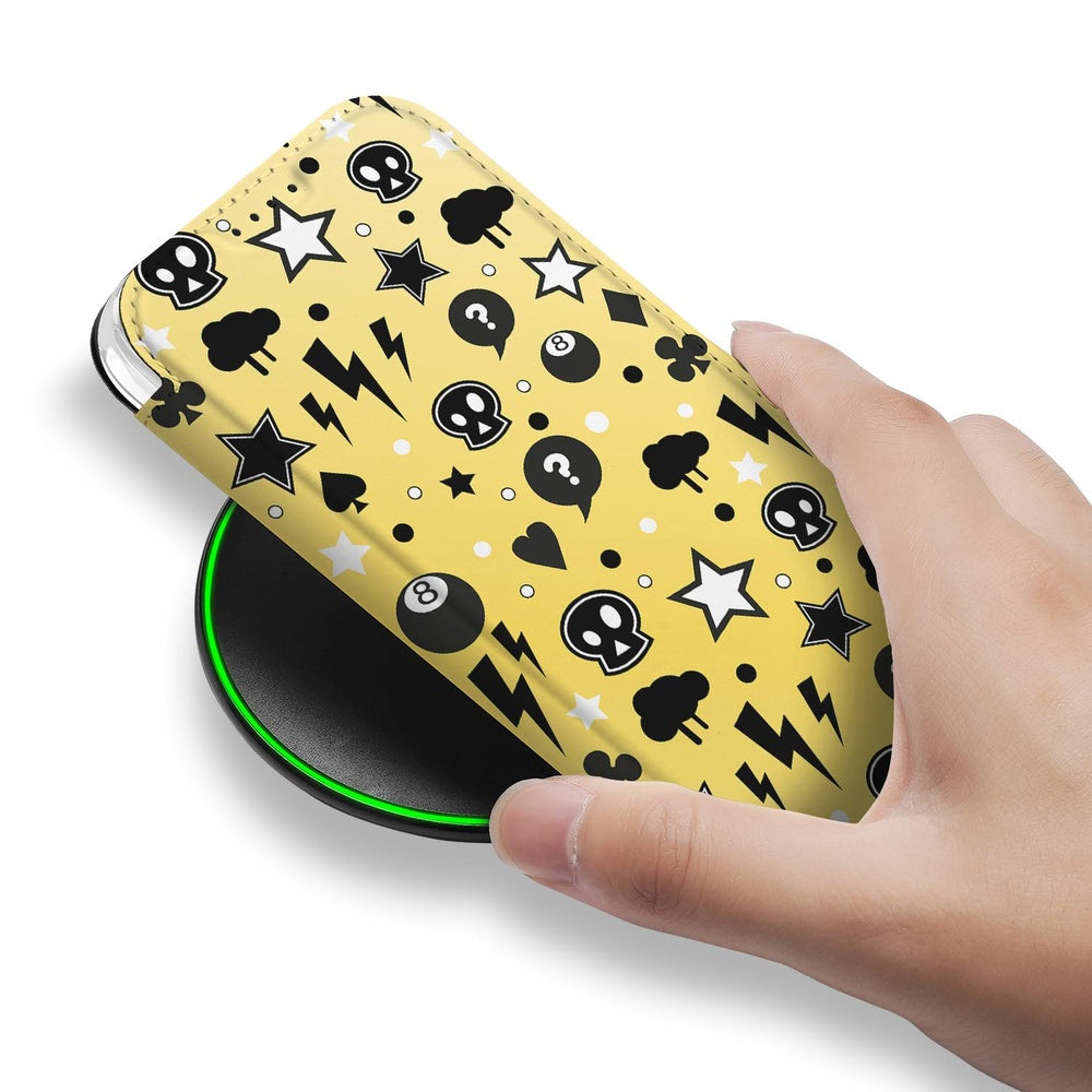 Book Case iPhone 17 Pro Punk Yellow design punk aanzicht