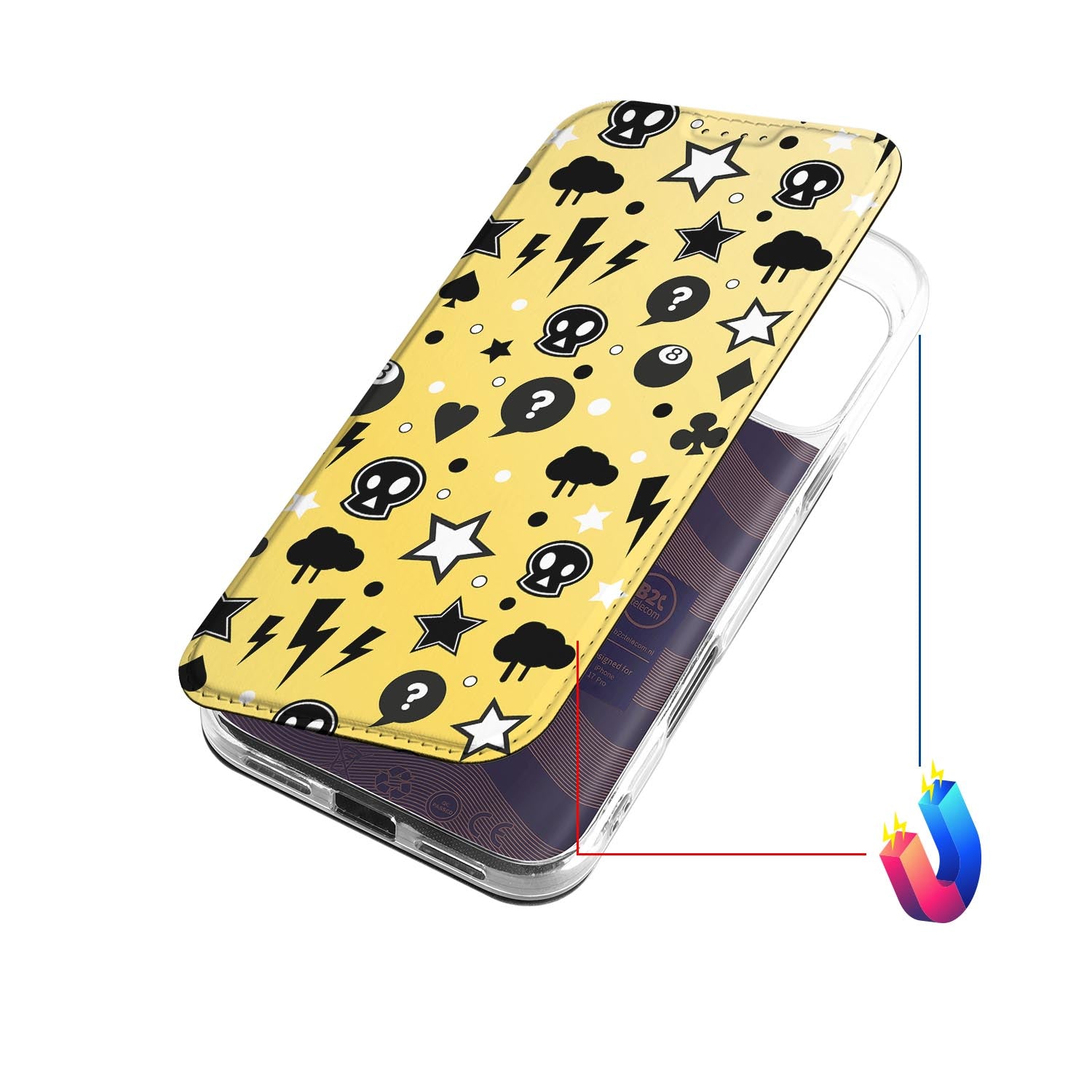 Book Case iPhone 17 Pro Punk Yellow design punk aanzicht