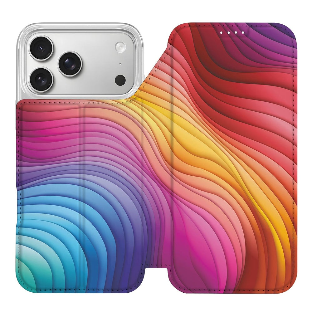 Book Cover Apple iPhone 17 Pro Regenboog kleurrijke golfvormige design voorzijde