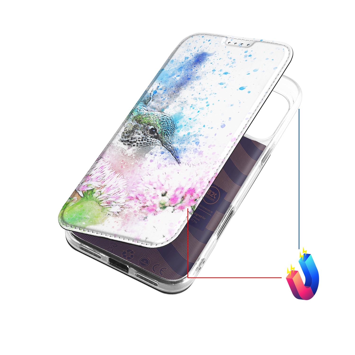 Apple iPhone 17 Pro Flip Style Cover Vogel vogelprint kunstleer open aanzicht