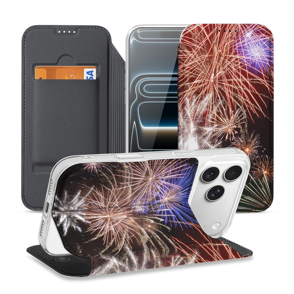 Apple iPhone 17 Pro Standcase Hoesje Vuurwerk vuurwerk design book case aanzicht