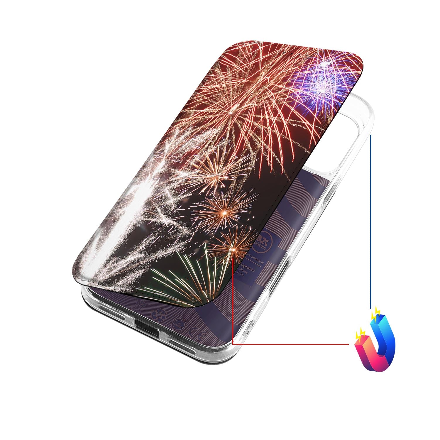 Apple iPhone 17 Pro Standcase Hoesje Vuurwerk boekcase design aanzicht