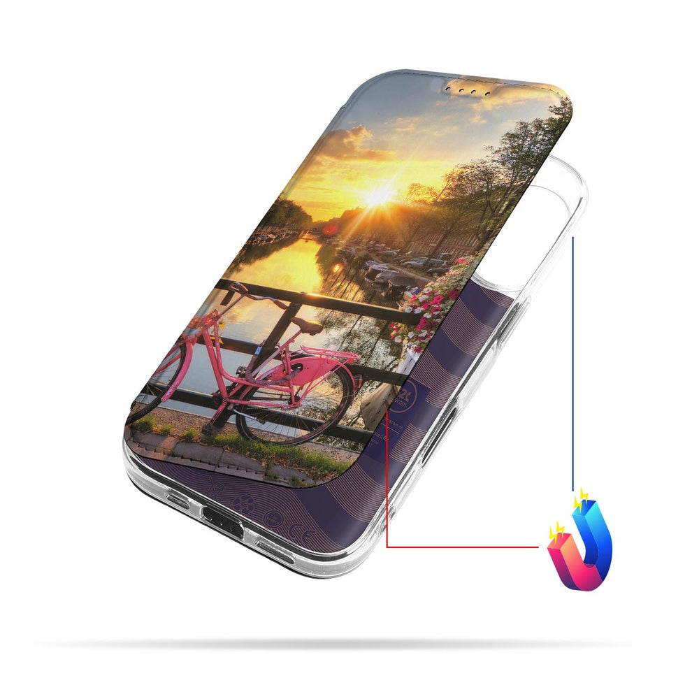 Apple iPhone 17 Book Cover Amsterdamse Grachten book cover design fiets zonsondergang aanzicht